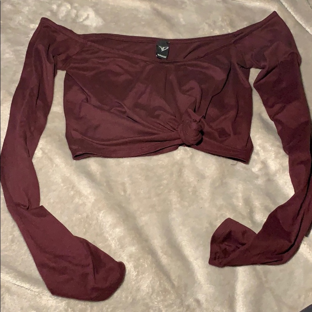 Burgundy off the shoulder crop top
